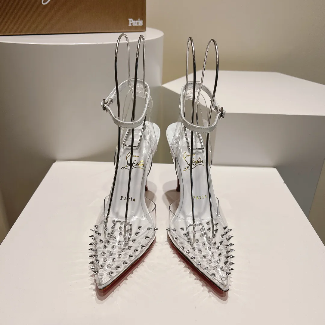 Pointed Toe High Heel Clear Studded Ankle Strap Sandals image 1