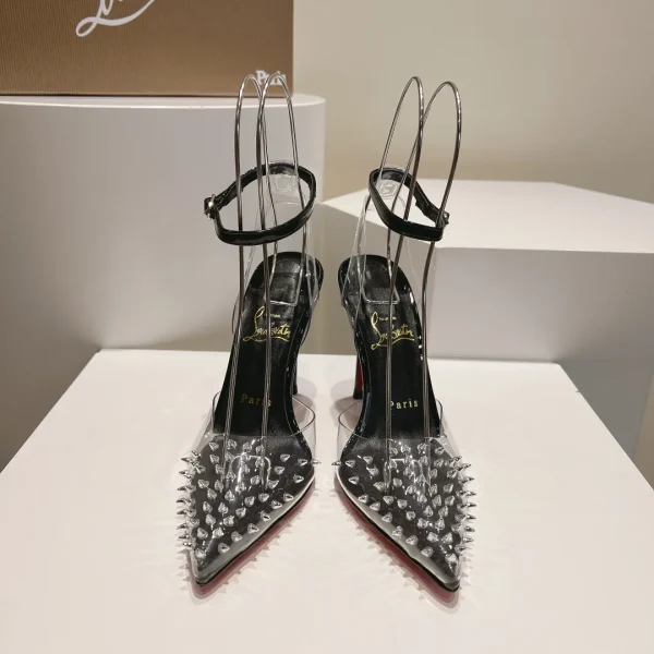 Pointed Toe High Heel Clear Studded Ankle Strap Sandals image 1