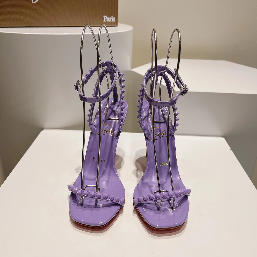 Purple Studded Ankle Strap High Heel Sandals image 1