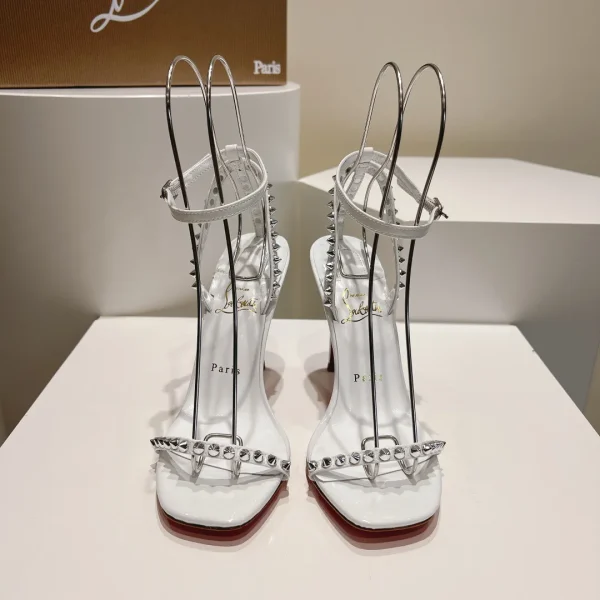 White Studded Ankle Strap High Heel Sandals image 1