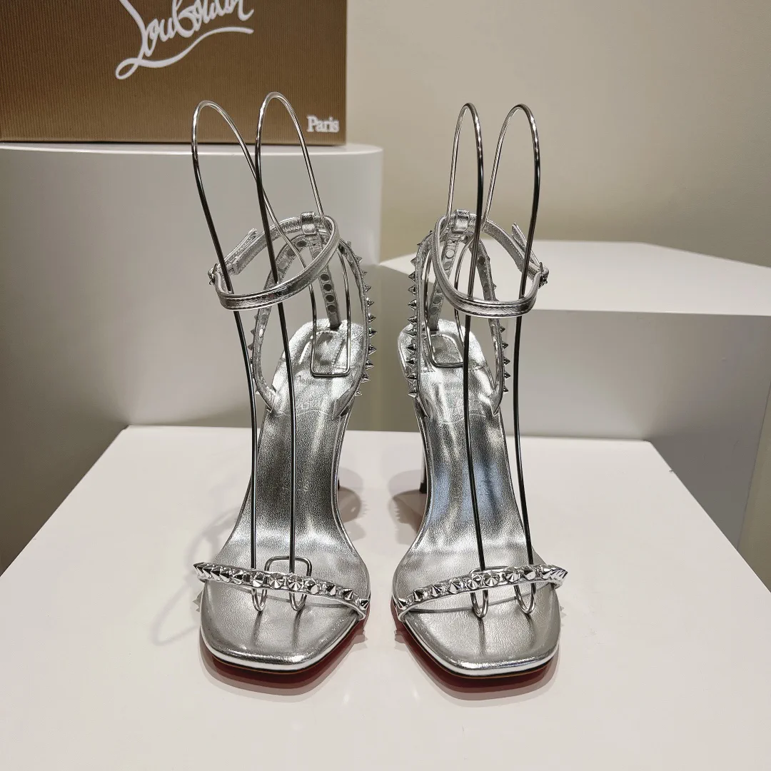 Silver Studded Ankle Strap High Heel Sandals image 1