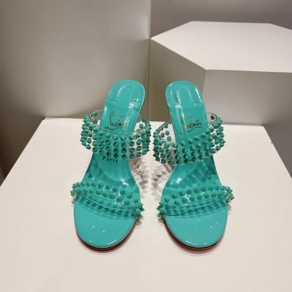 Two-Strap Studded High Heel Slide Sandals image 1