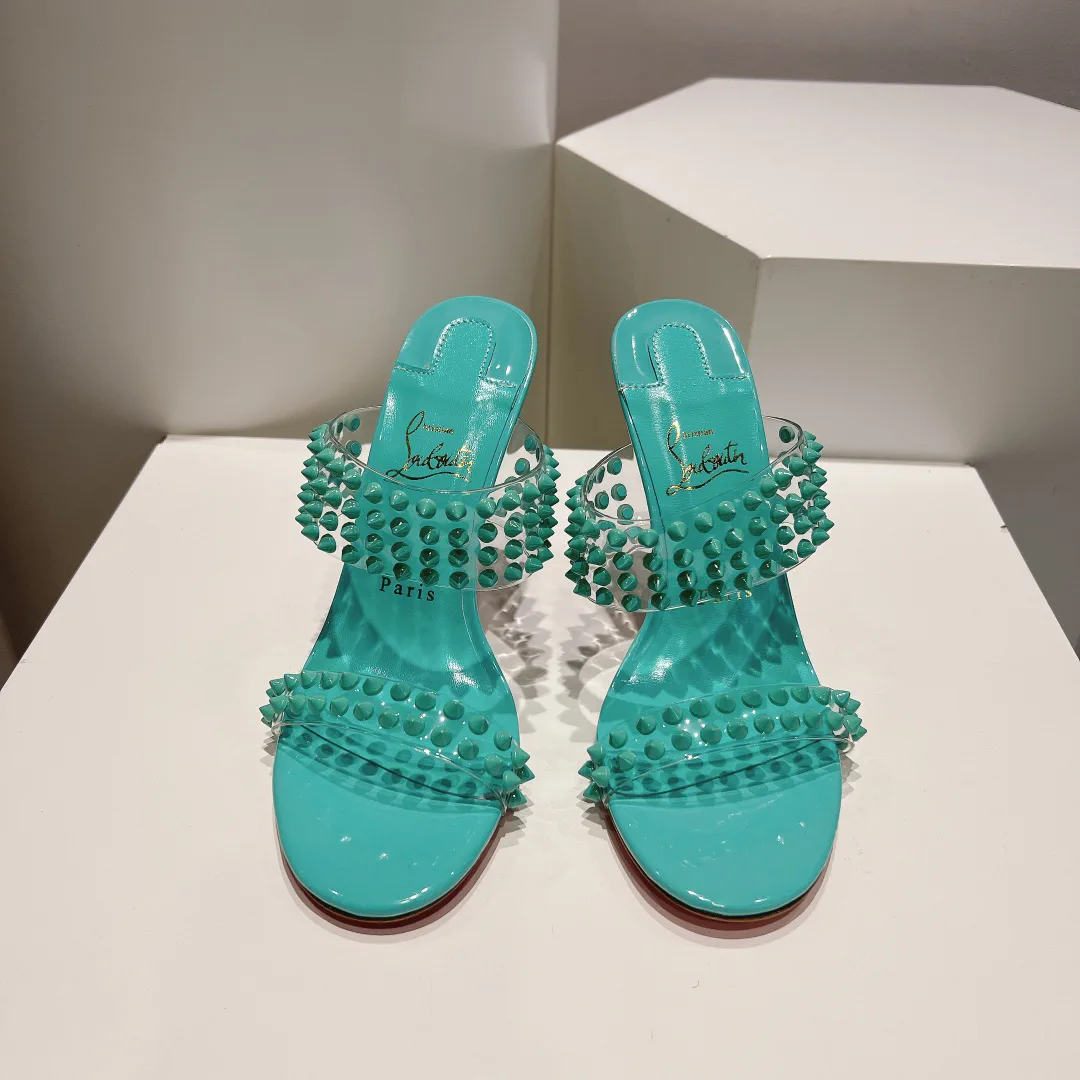Two-Strap Studded High Heel Slide Sandals image 1