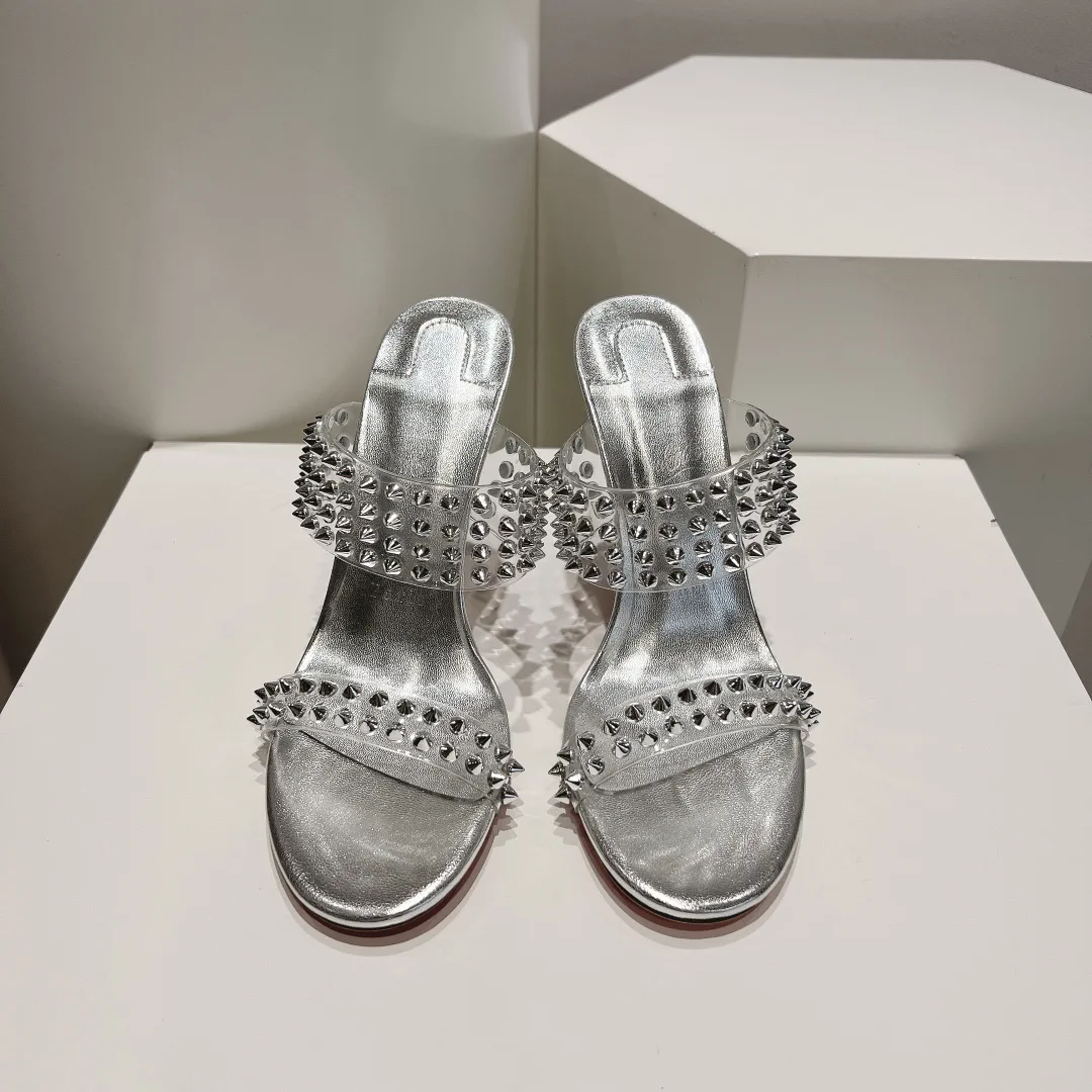Spike Two-Strap High Heel Slide Sandals image 1