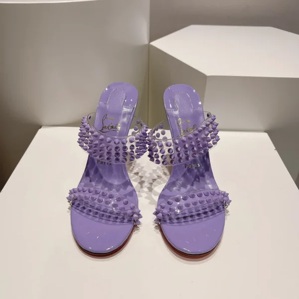 Purple Studded Two-Strap High Heel Sandals image 1