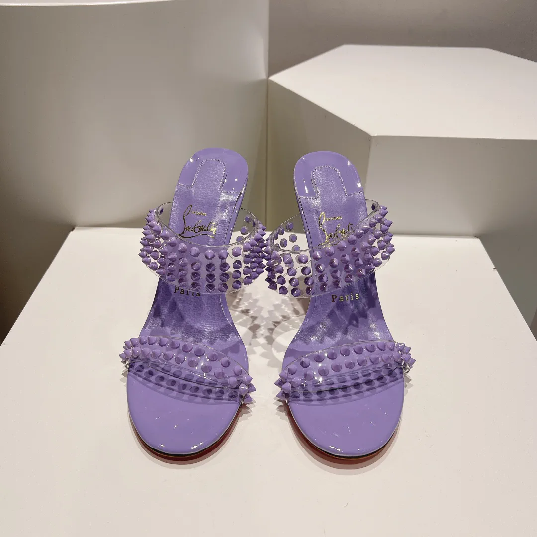 Purple Studded Two-Strap High Heel Sandals image 1
