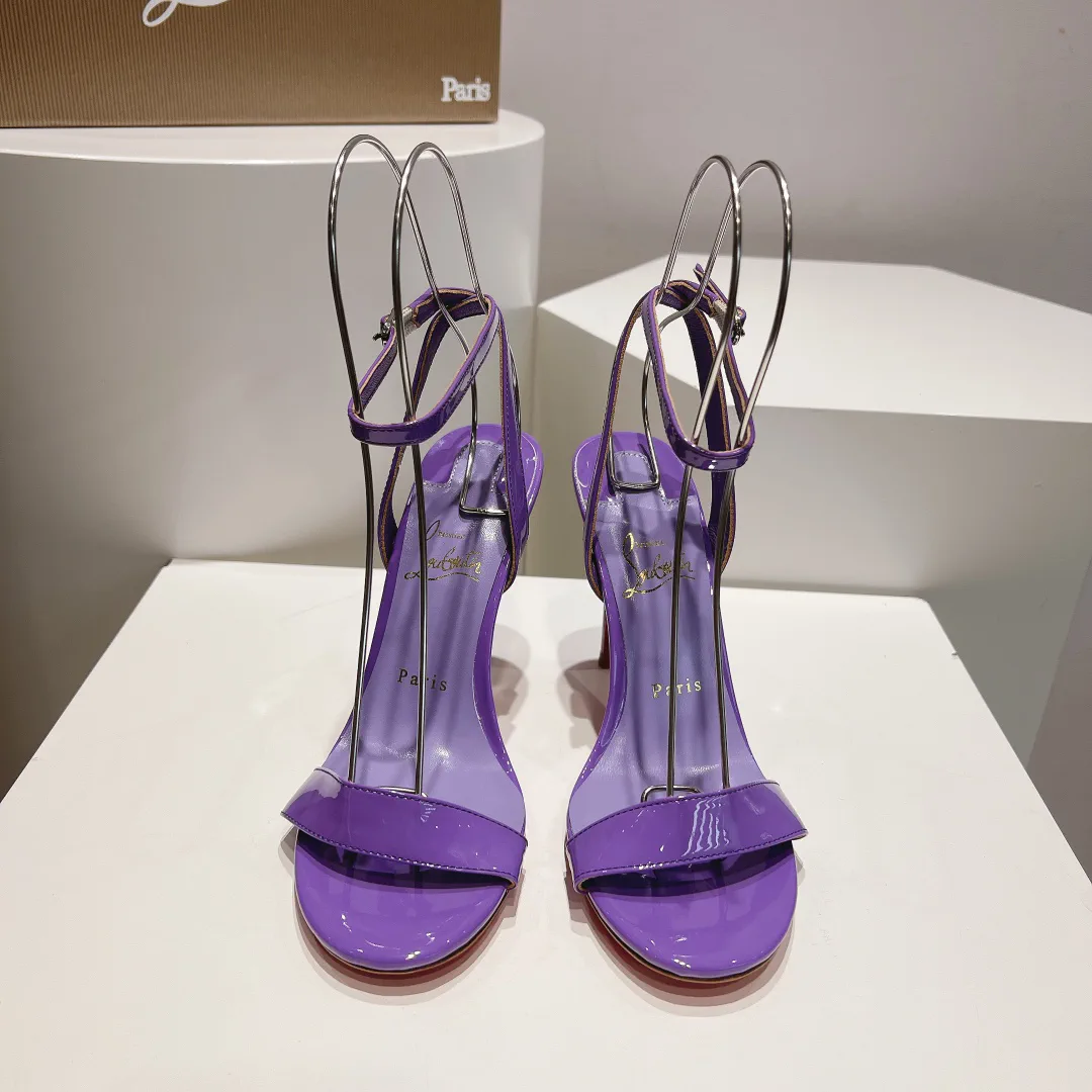 Purple Patent Leather Ankle Strap High Heel Sandals image 1