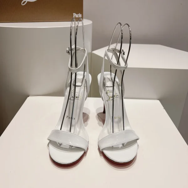White Single Strap Stiletto Heel Sandals image 1