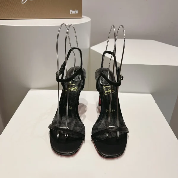 Black Leather High Heel Sandals image 1