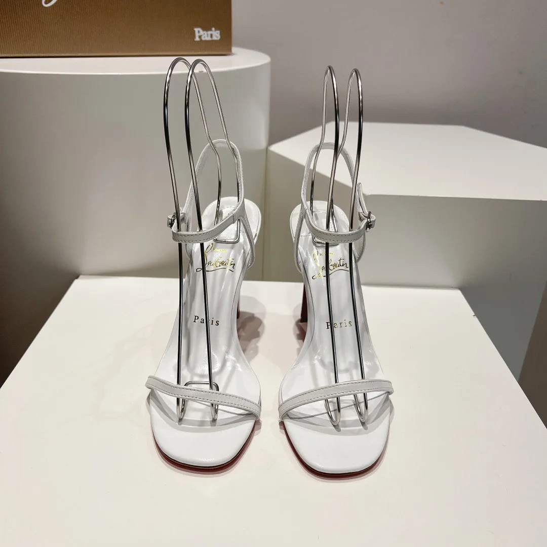 White Leather High Heel Sandals image 1