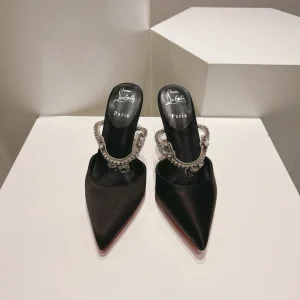 Pointed Toe Crystal Chain High Heel Mule Sandals image 1