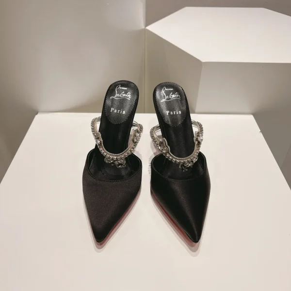 Pointed Toe Crystal Chain High Heel Mule Sandals image 1
