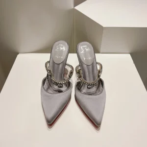Pointed Toe Crystal Chain High Heel Mule Sandals image 1