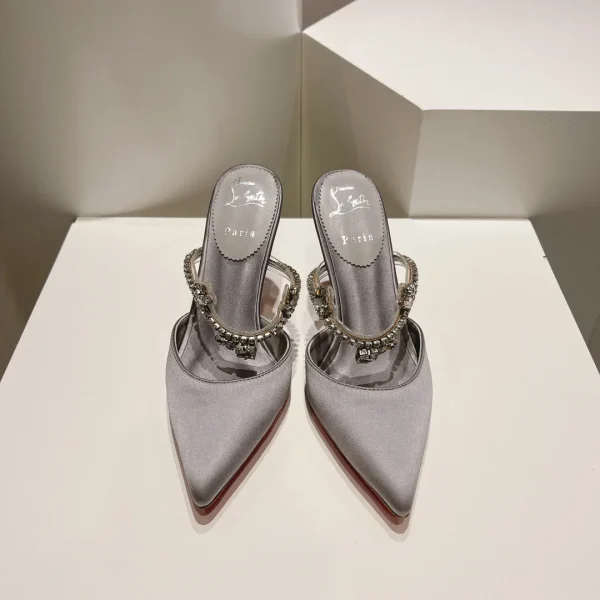Pointed Toe Crystal Chain High Heel Mule Sandals image 1