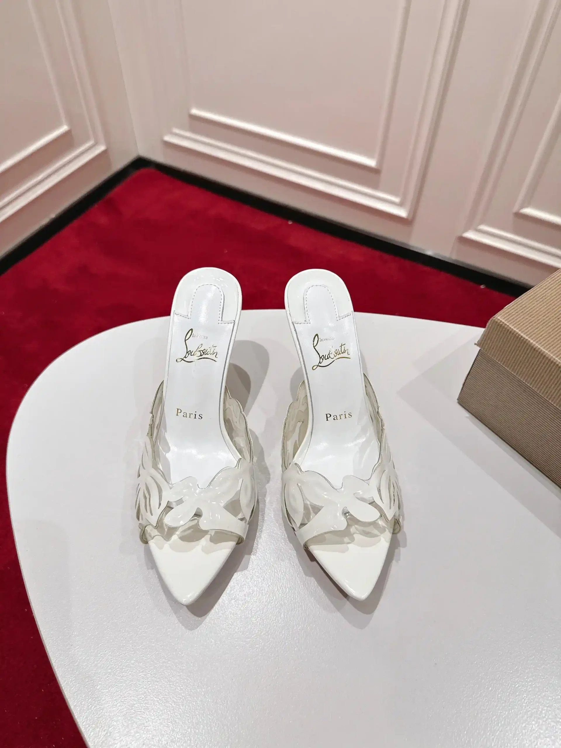 Laser Cut Hollow High Heel Mules image 1