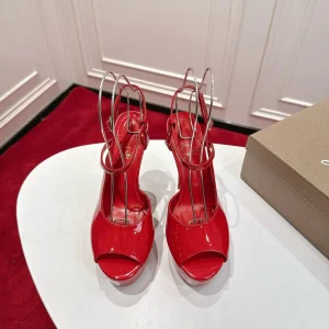 Christian Louboutin Red Patent Peep Toe Platform High Heel Sandals image 1