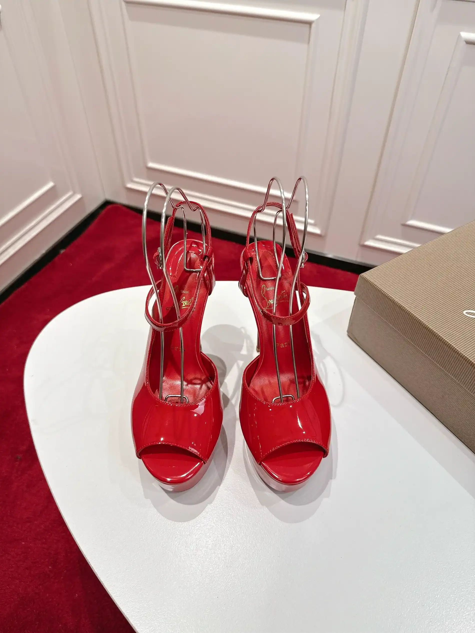 Christian Louboutin Red Patent Peep Toe Platform High Heel Sandals image 1