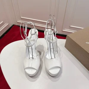 White Patent Leather Platform High Heel Sandals image 1