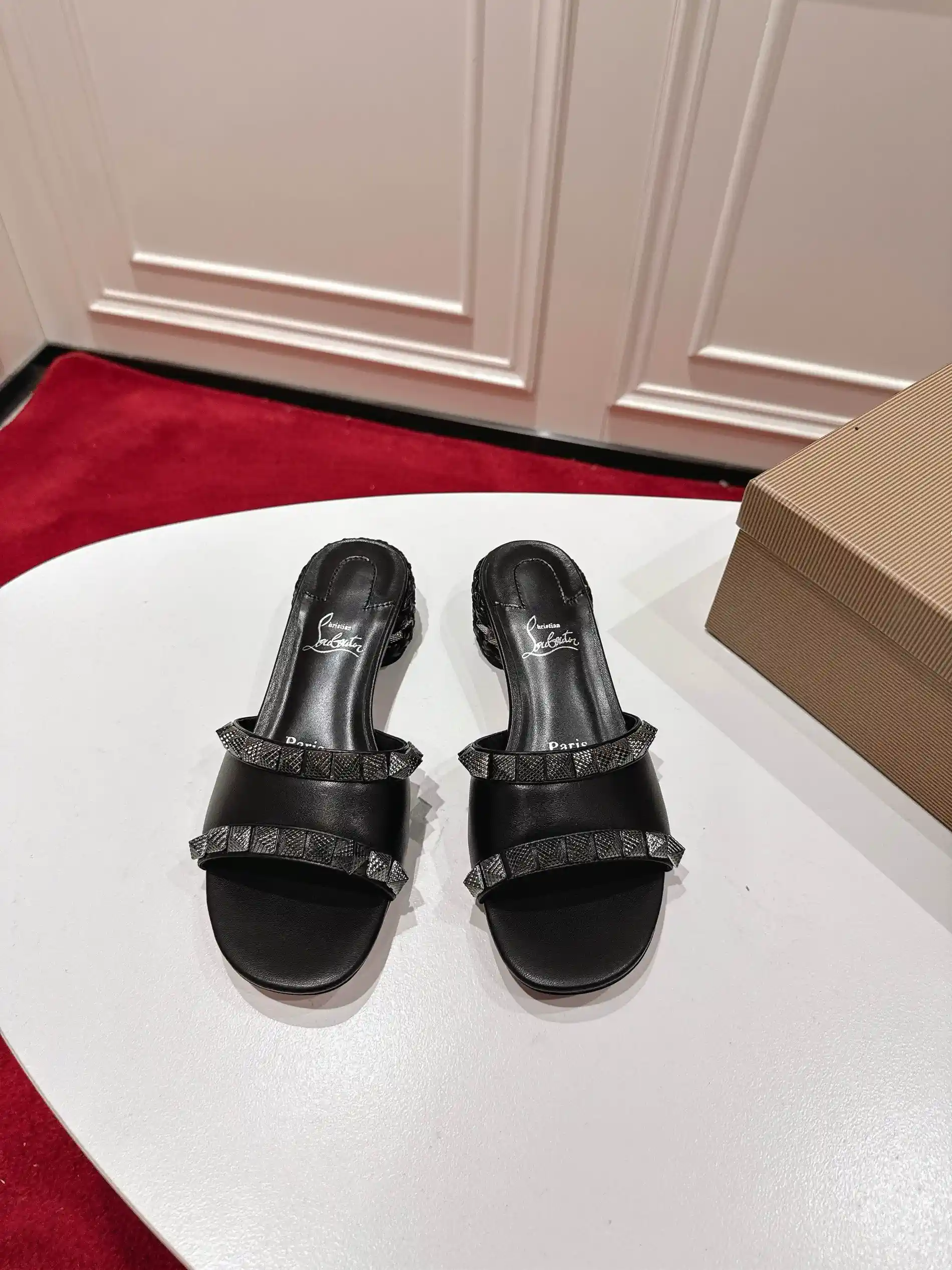 Black Studded Slide Sandals image 1