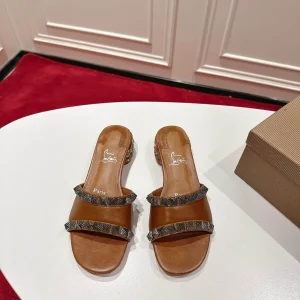 Brown Studded Slide Sandals image 1