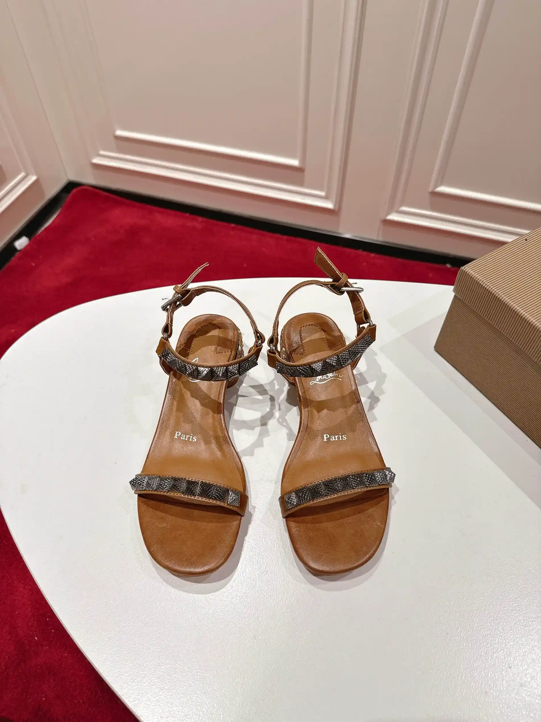 Studded Ankle Strap Heeled Sandals image 1
