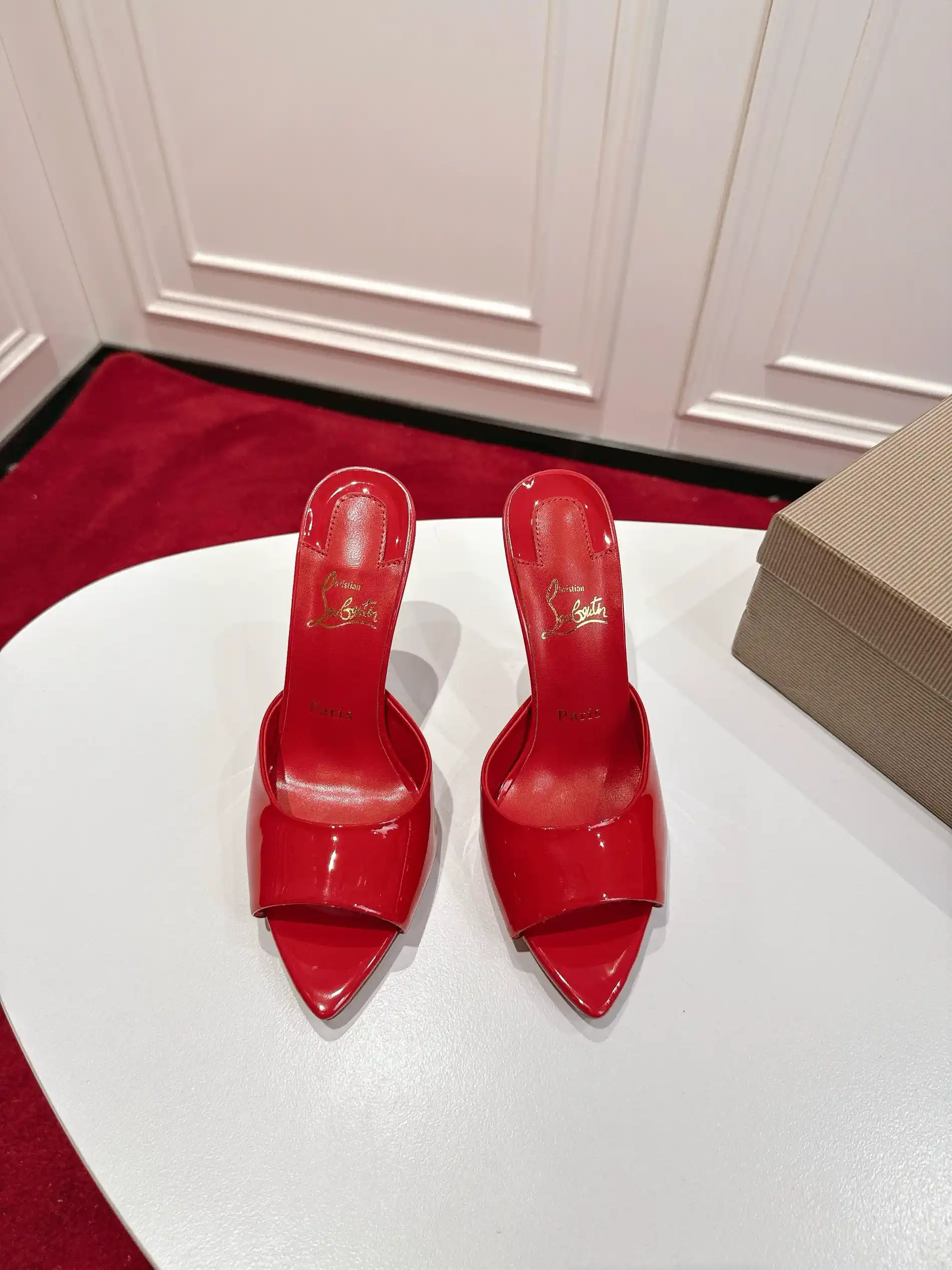 Pointed Toe Peep Toe High Heel Mules image 1