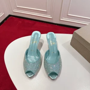 Rhinestone Peep Toe High Heel Mules image 1