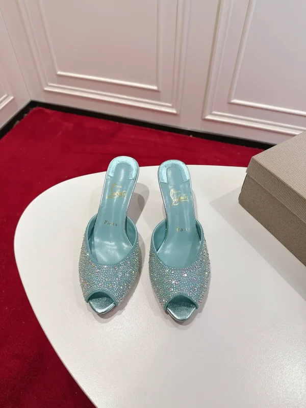 Rhinestone Peep Toe High Heel Mules image 1