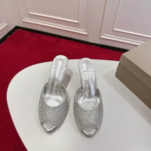 Rhinestone Peep Toe High Heel Mules image 1