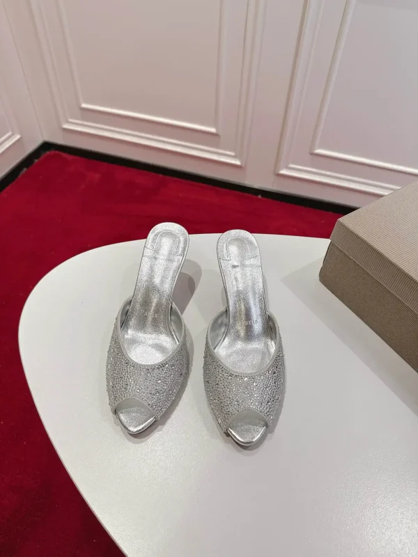 Rhinestone Peep Toe High Heel Mules image 1