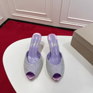 Rhinestone Peep Toe High Heel Mules image 1