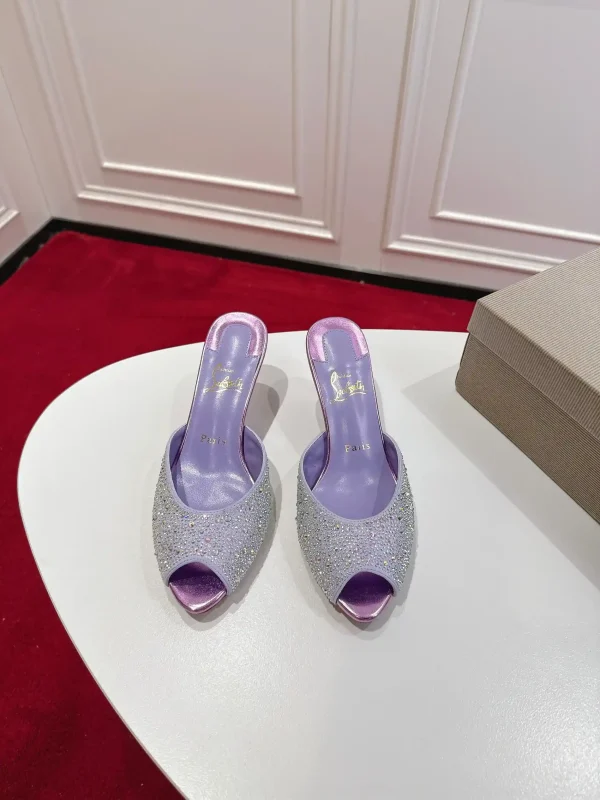 Rhinestone Peep Toe High Heel Mules image 1
