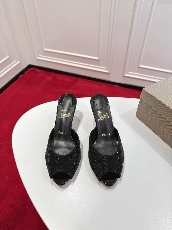 Rhinestone Peep Toe High Heel Mules image 1