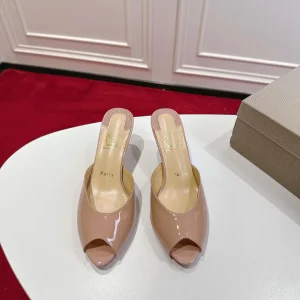 Peep Toe Patent Leather High Heel Mules image 1