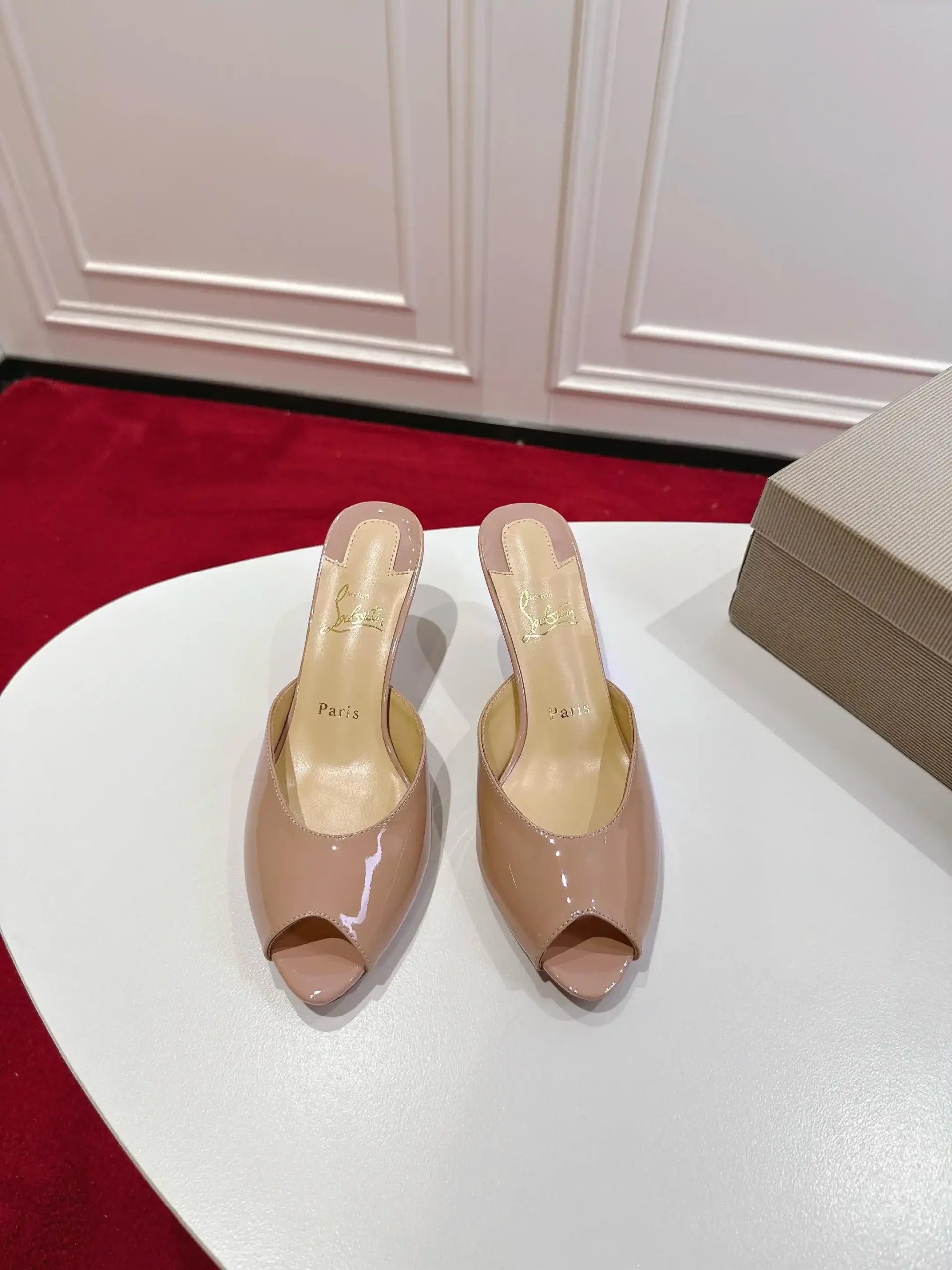 Peep Toe Patent Leather High Heel Mules image 1