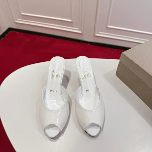 Patent Leather Peep Toe High Heel Mules image 1