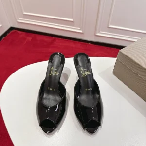 Patent Leather Peep Toe High Heel Mules image 1