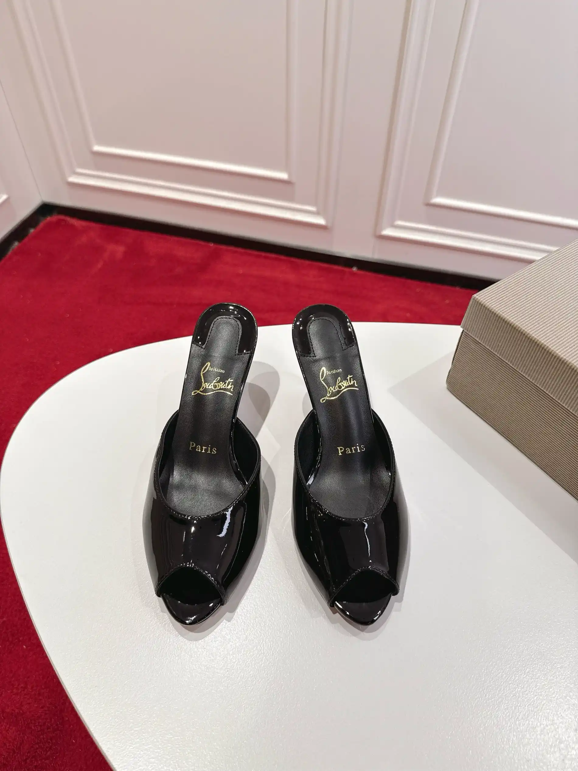 Patent Leather Peep Toe High Heel Mules image 1
