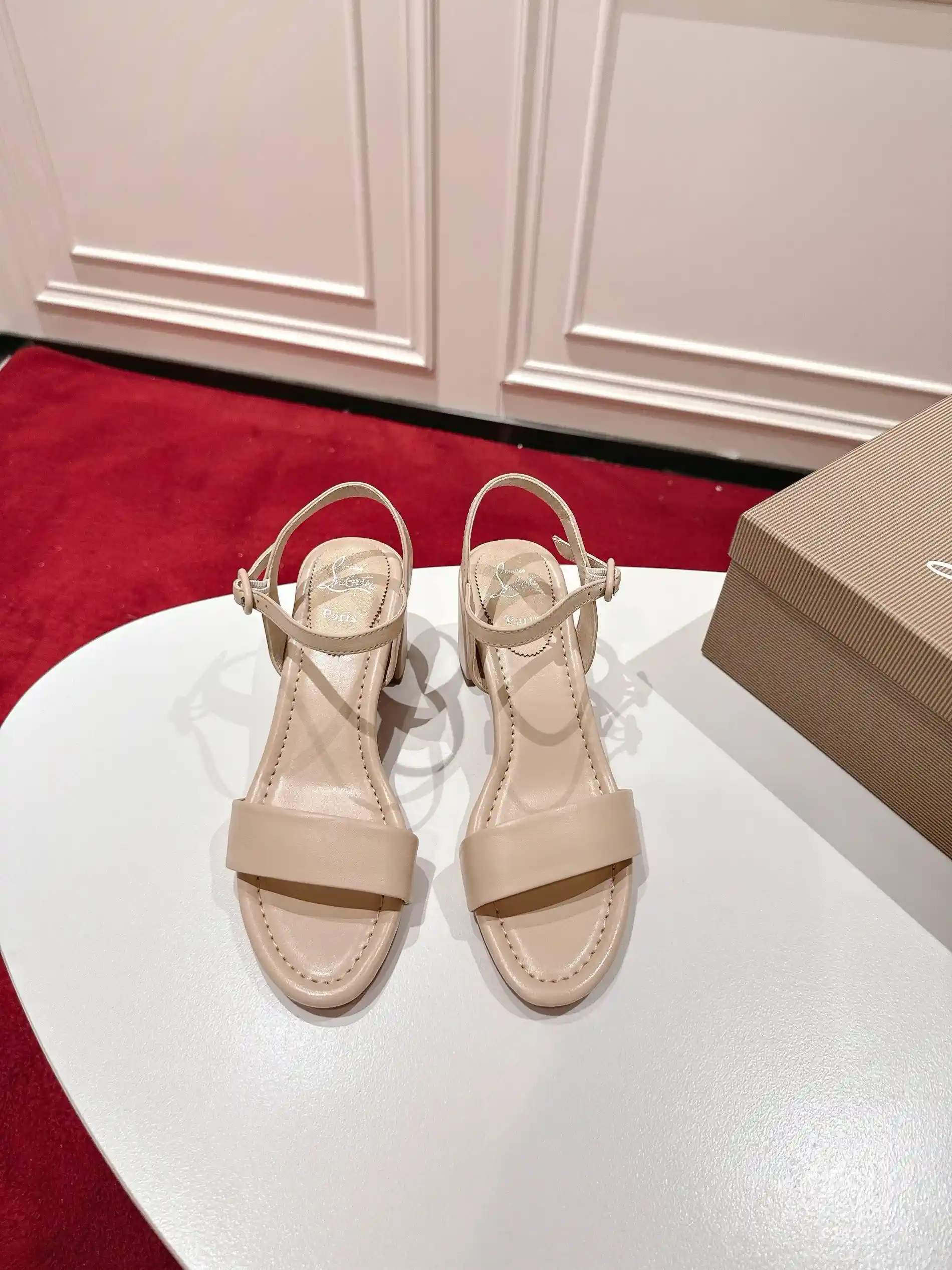 Beige Block Heel Slingback Sandals image 1