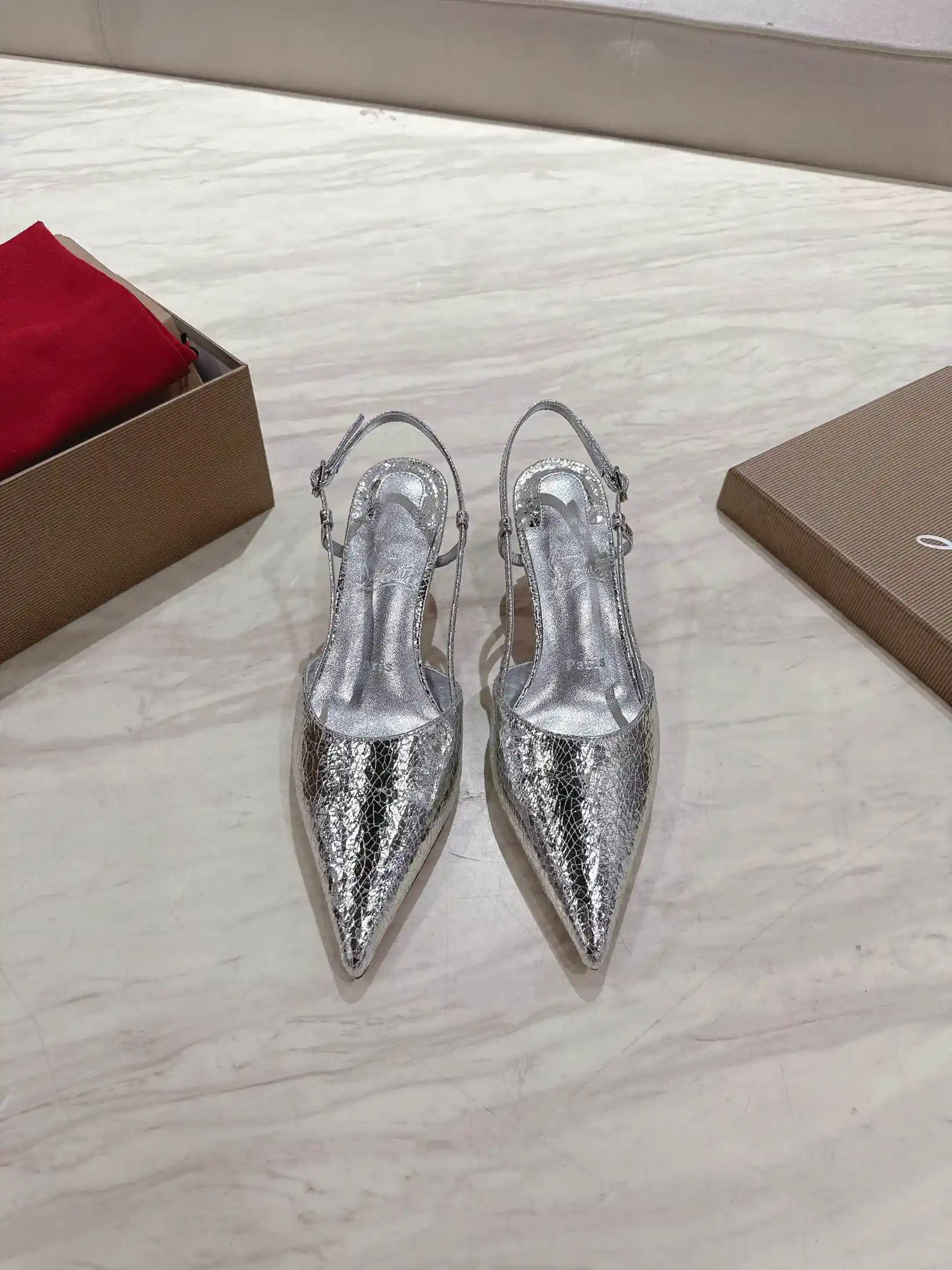 Christian Louboutin Silver Pointed Toe Slingback High Heel Pumps image 1