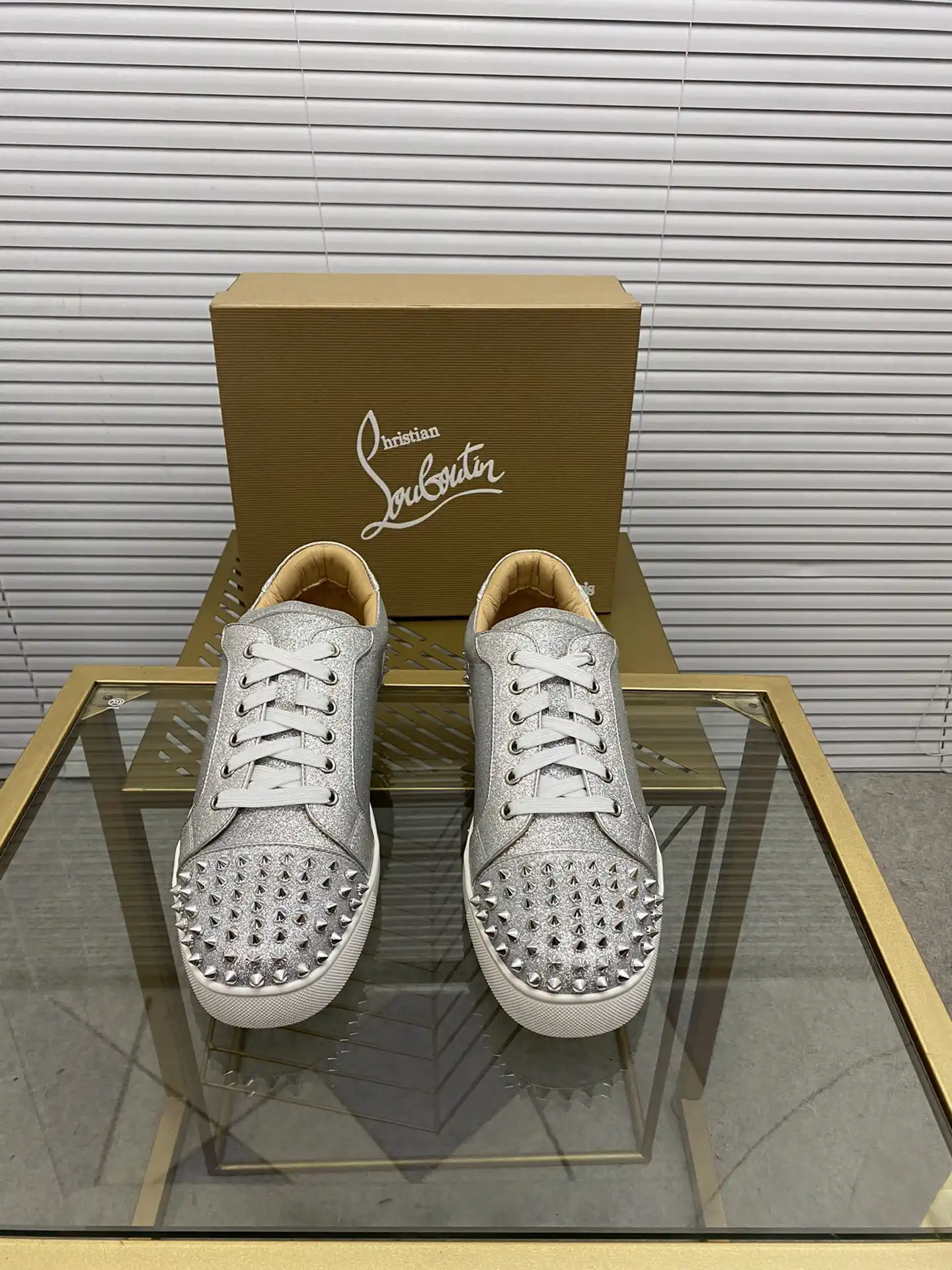 Silver Glitter Spiked Toe Casual Sneakers image 1
