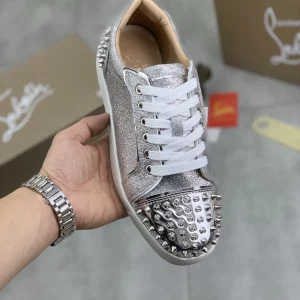 Men's Silver Glitter Spiked Toe Low-Top Sneakers image 1