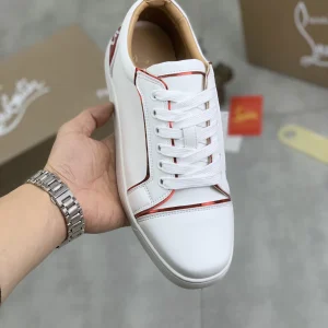 Men's White Low-Top Lace-Up Sneakers with Red Accents image 1