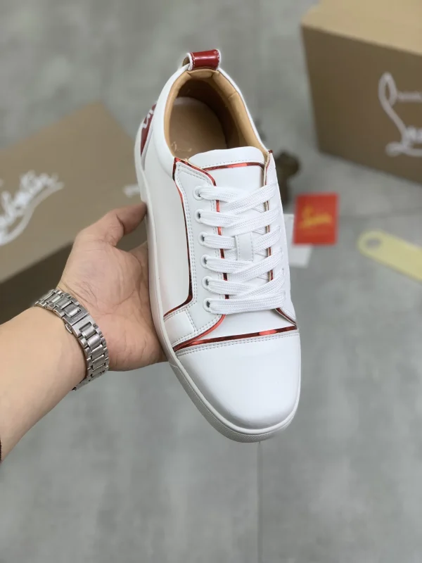 Men's White Low-Top Lace-Up Sneakers with Red Accents image 1