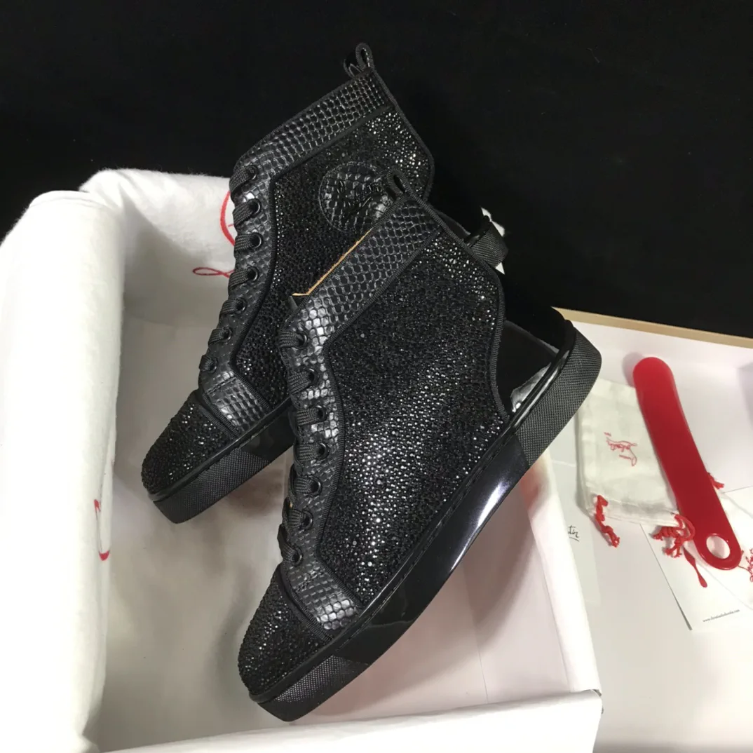 Black Rhinestone High-Top Sneakers image 1