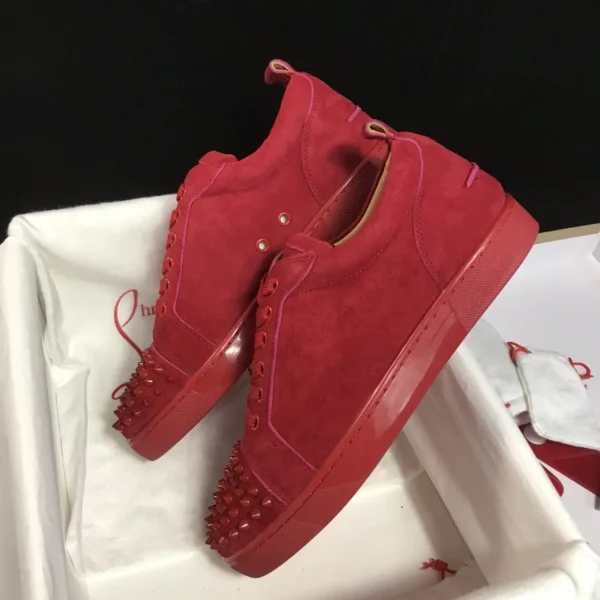 Red Suede Low-Top Sneakers with Spike Toe Detail image 1