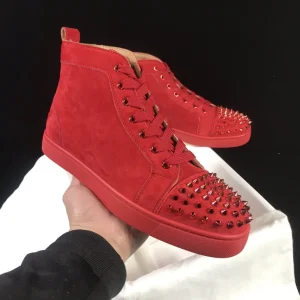 Red High-Top Sneakers with Spike Toe Detail image 1