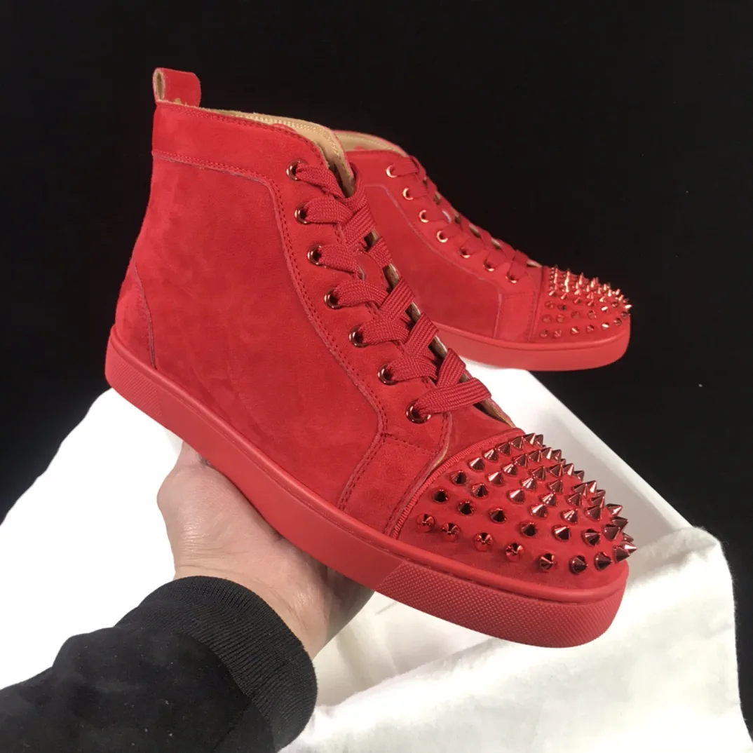 Red High-Top Sneakers with Spike Toe Detail image 1