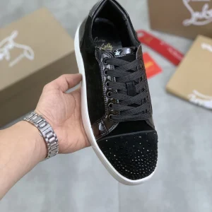 Men's Black Rhinestone Low-Top Sneakers with Sheepskin Lining image 1