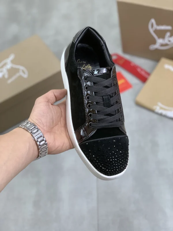 Men's Black Rhinestone Low-Top Sneakers with Sheepskin Lining image 1